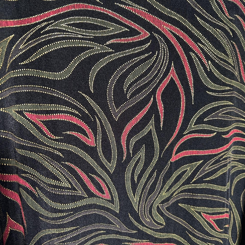 Kathy Ireland Black Top with Red, Green, Gold Zebra Pattern